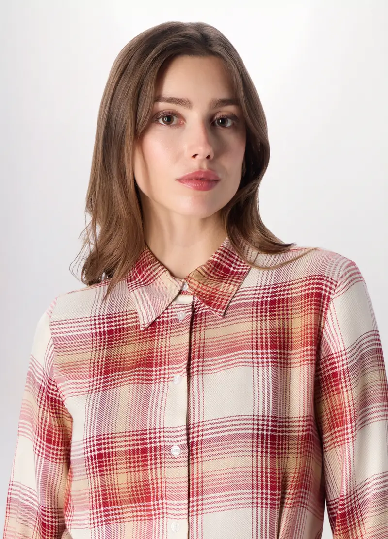 Camicia In Flanella Di Pura Viscosa Donna, Bianco/Rosso miniatura 3