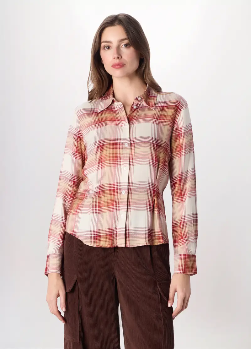 Camicia In Flanella Di Pura Viscosa Donna, Bianco/Rosso