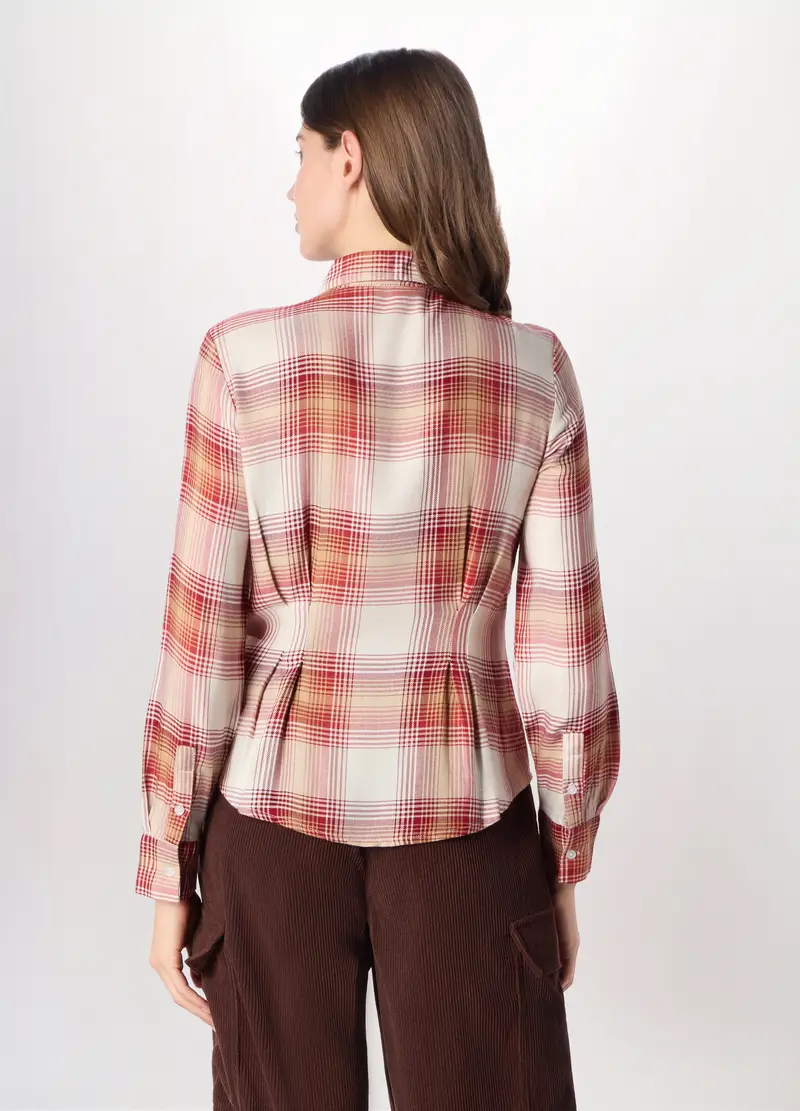 Camicia In Flanella Di Pura Viscosa Donna, Bianco/Rosso miniatura 2