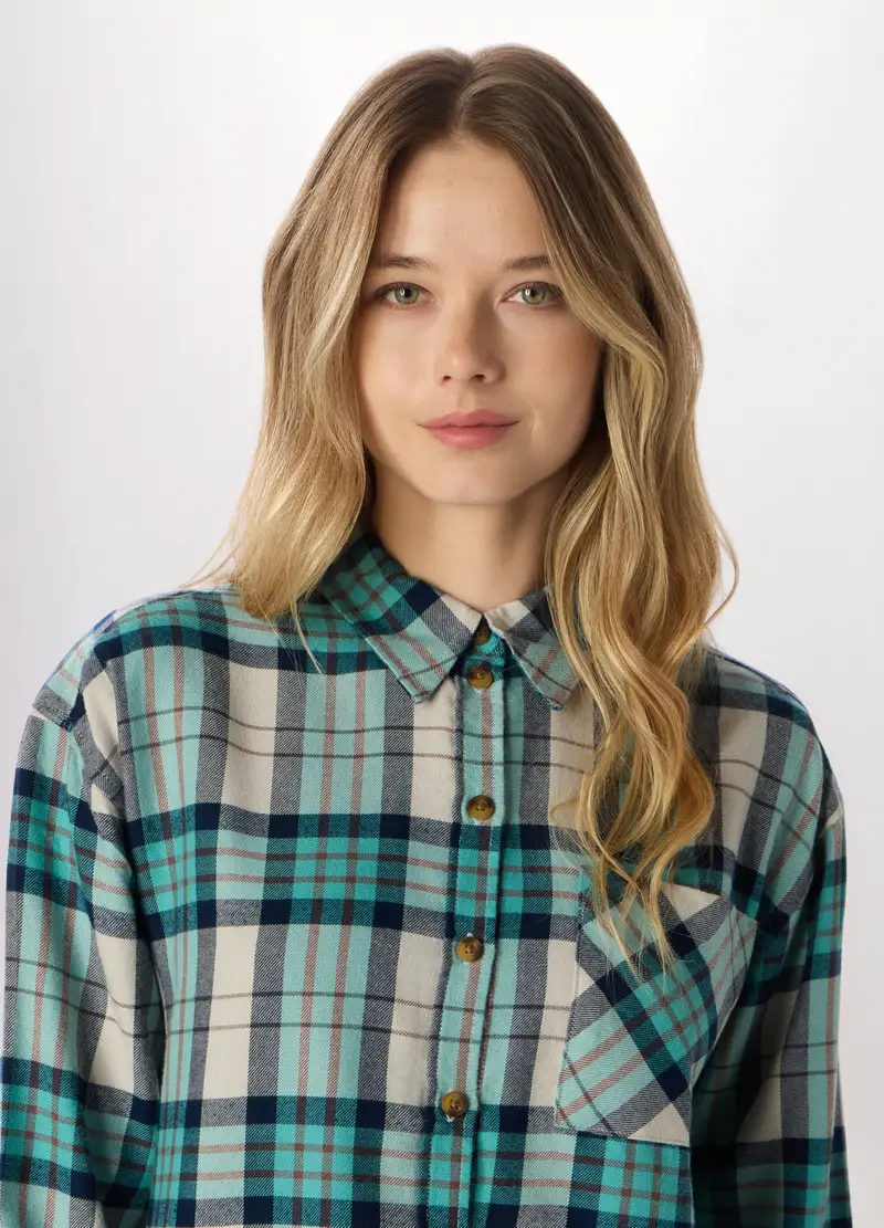 Camicia In Flanella Misto Viscosa Donna, Azzurro celeste miniatura 3