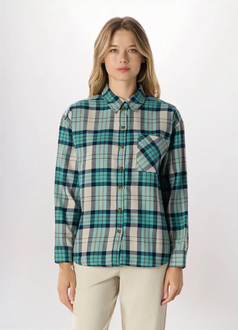 Camicia In Flanella Misto Viscosa Donna, Azzurro celeste