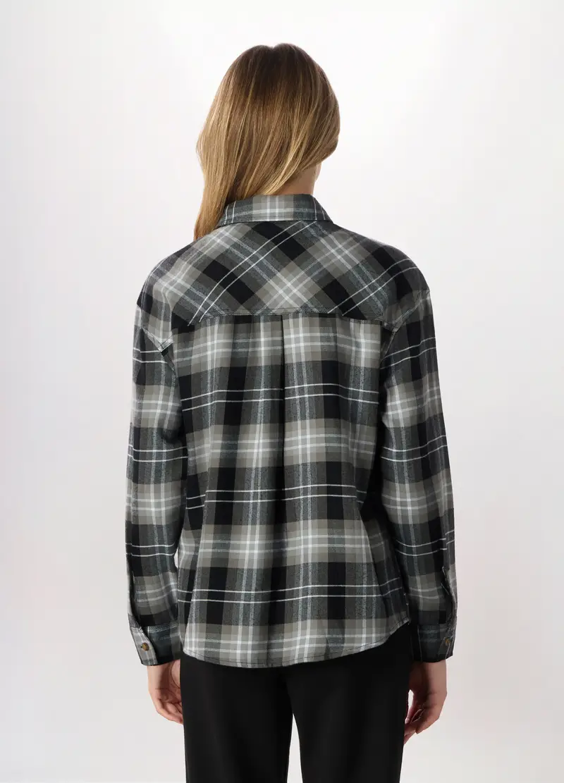 Camicia In Flanella Misto Viscosa Donna, Nero stampa 1 miniatura 2