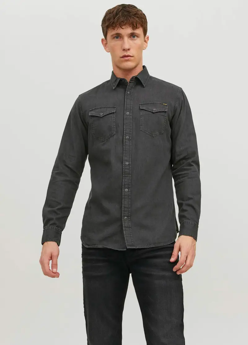 Camicia In Jeans Uomo, Unisex, Nero