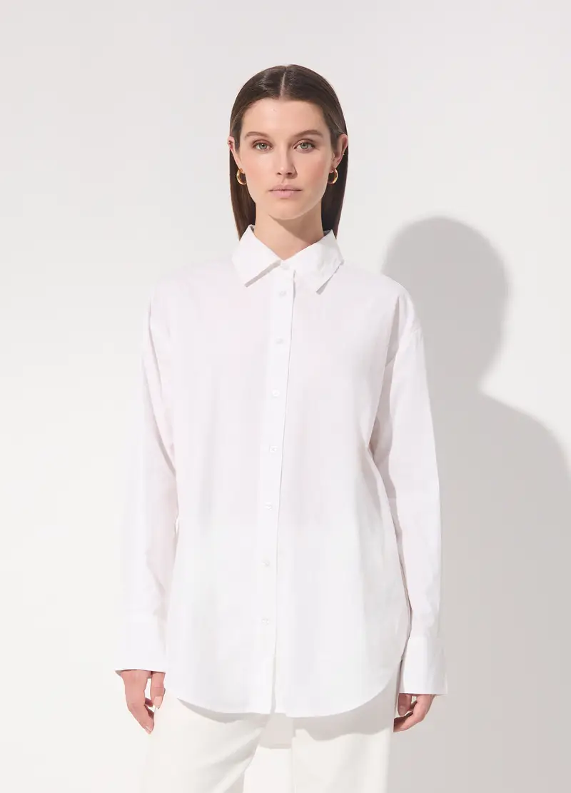 Camicia In Popeline Di Puro Cotone A Maniche Lunghe Donna, Unisex, Beige miniatura 2