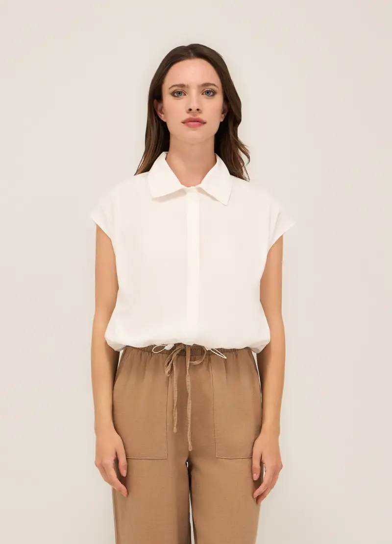 Camicia In Popeline Di Puro Cotone Donna, Bianco gesso