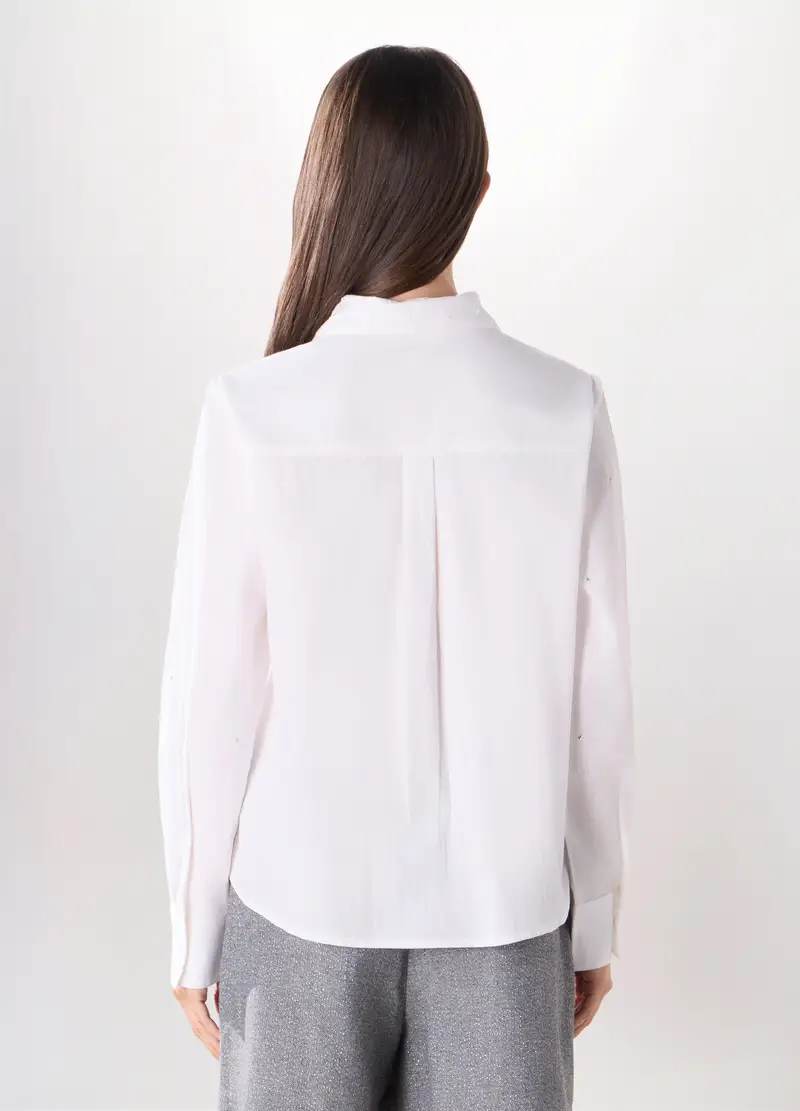 Camicia In Popeline Di Puro Cotone Donna, Bianco gesso miniatura 2