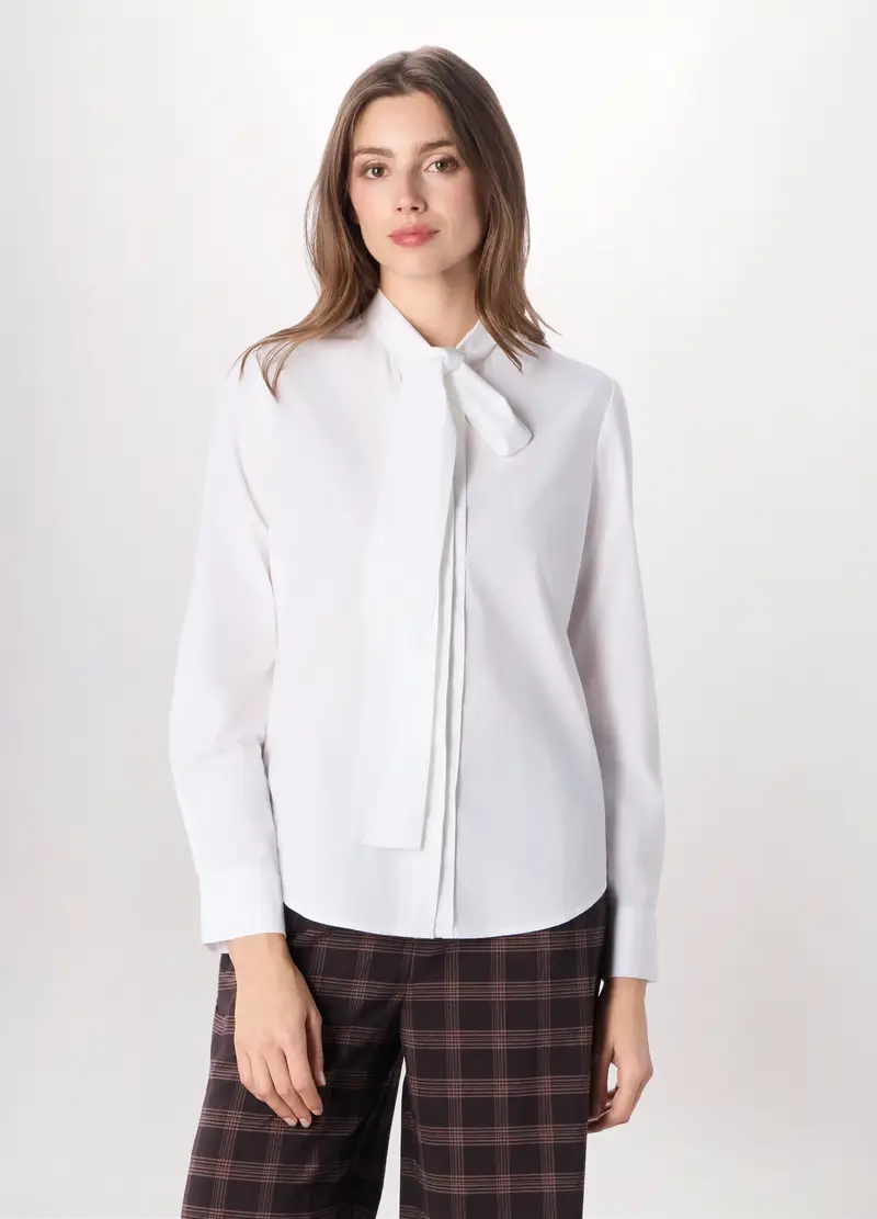 Camicia In Popeline Di Puro Cotone Donna, Bianco gesso