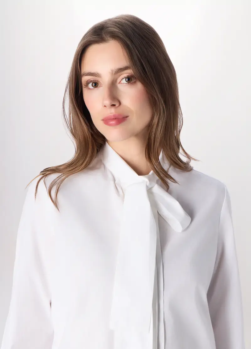 Camicia In Popeline Di Puro Cotone Donna, Bianco gesso miniatura 3