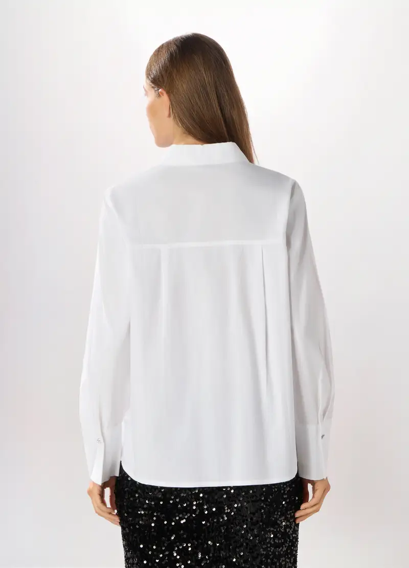 Camicia In Popeline Di Puro Cotone Donna, Bianco gesso miniatura 2