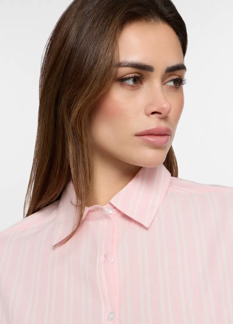 Camicia In Popeline Di Puro Cotone Donna, Rosa pastello miniatura 3