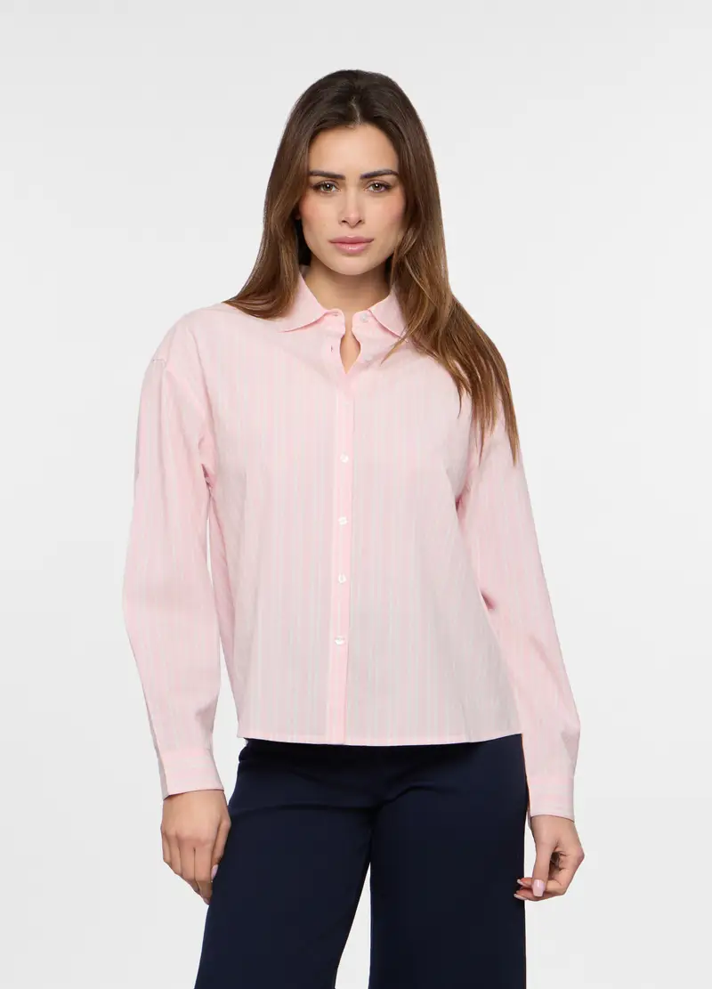 Camicia In Popeline Di Puro Cotone Donna, Rosa pastello