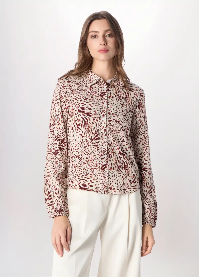 Camicia In Pura Viscosa Con Stampa Donna, Bianco