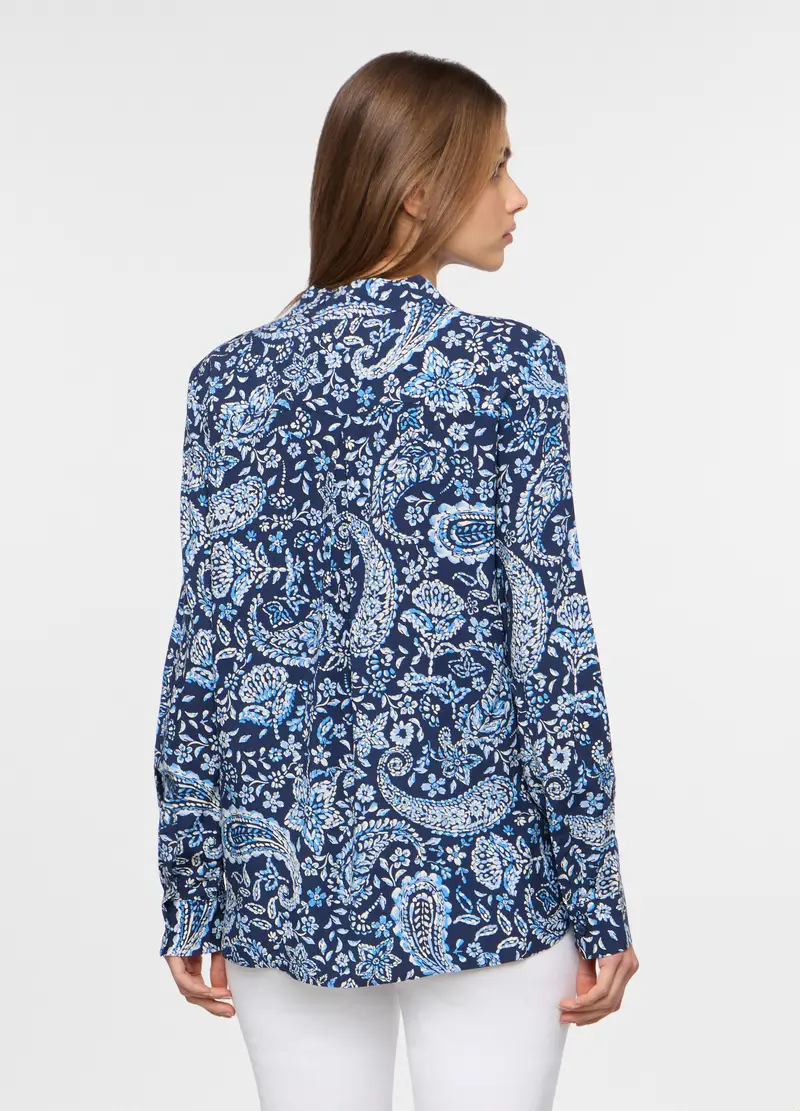 Camicia In Pura Viscosa Con Stampa Donna, Blu elettrico miniatura 2