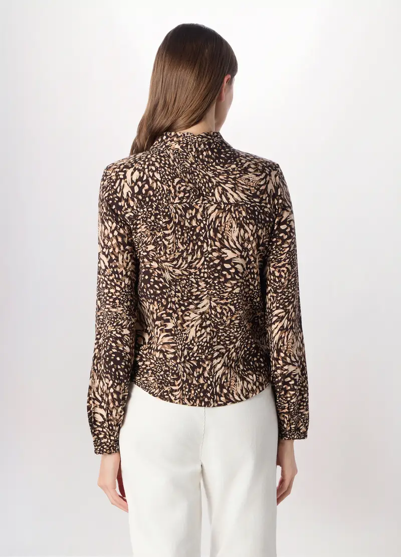 Camicia In Pura Viscosa Con Stampa Donna, Marrone scuro miniatura 2