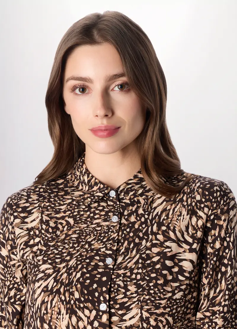 Camicia In Pura Viscosa Con Stampa Donna, Marrone scuro miniatura 3