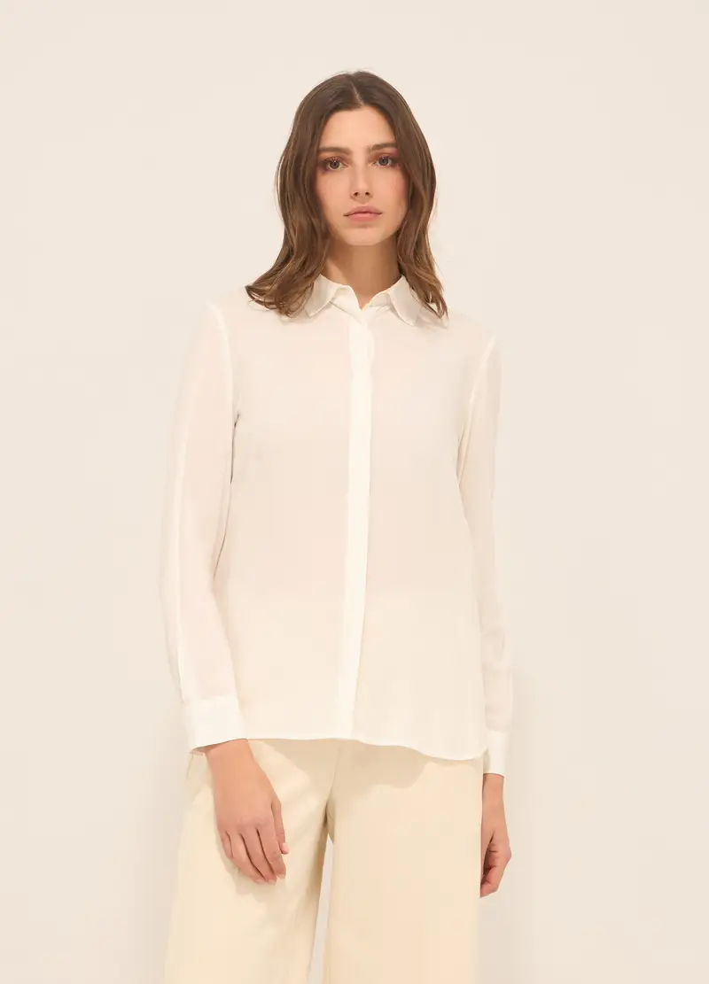 Camicia In Pura Viscosa Donna, Bianco panna