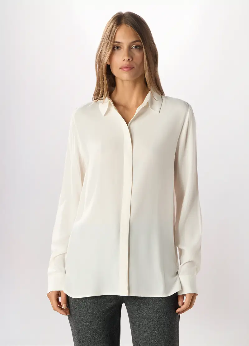 Camicia In Pura Viscosa Donna, Bianco panna