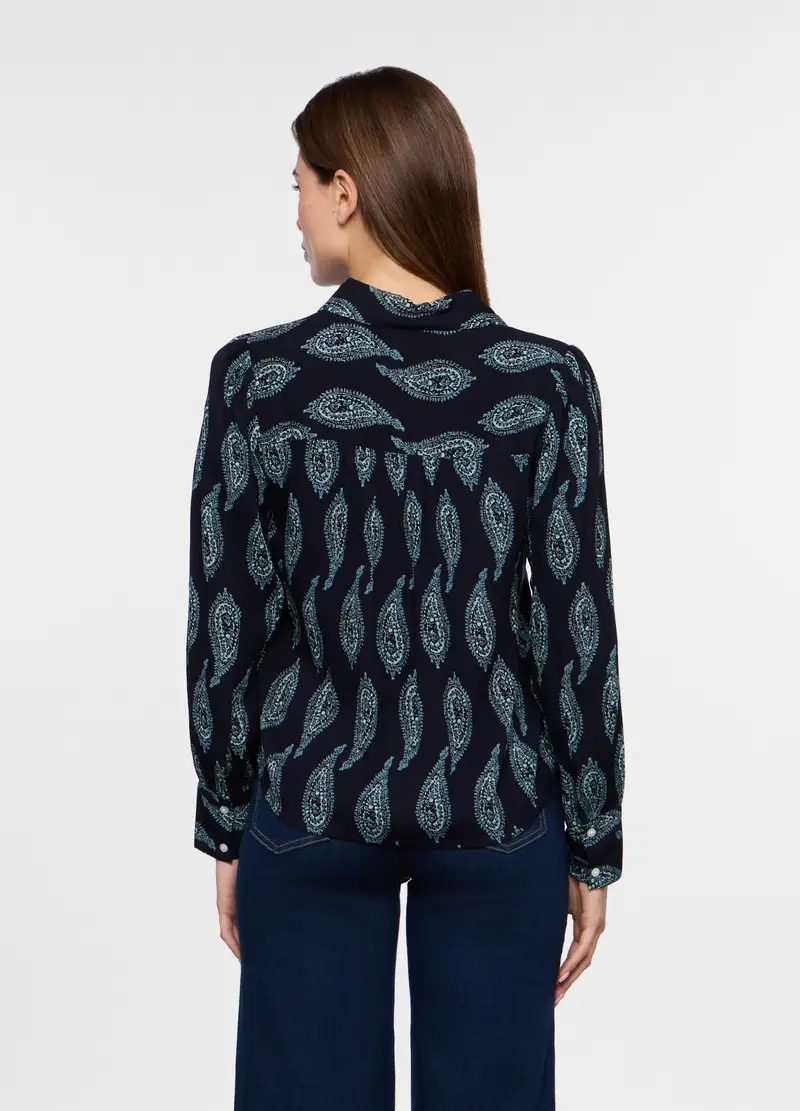 Camicia In Pura Viscosa Donna, Blu navy miniatura 2