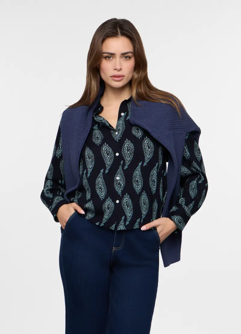 Camicia In Pura Viscosa Donna, Blu navy
