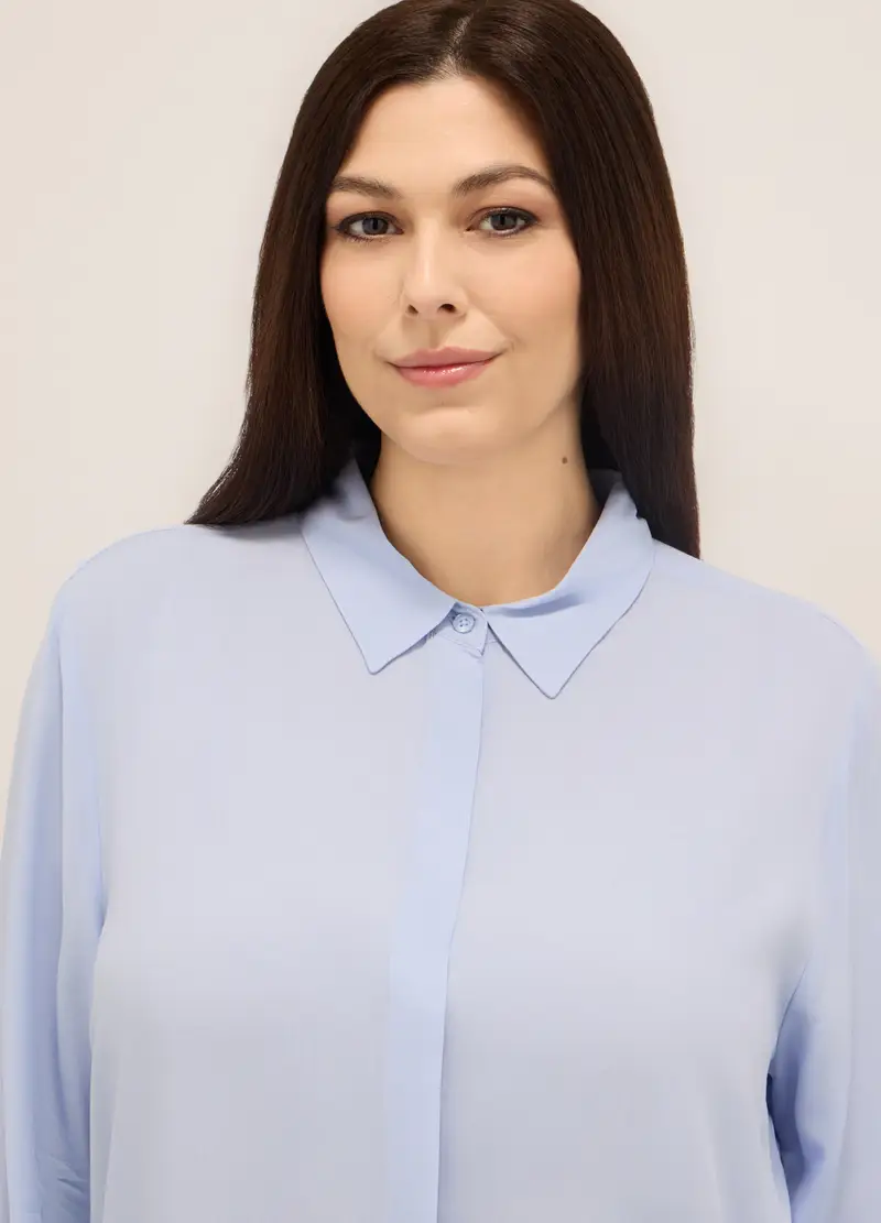 Camicia In Pura Viscosa Donna Curvy, Azzurro chiaro miniatura 3