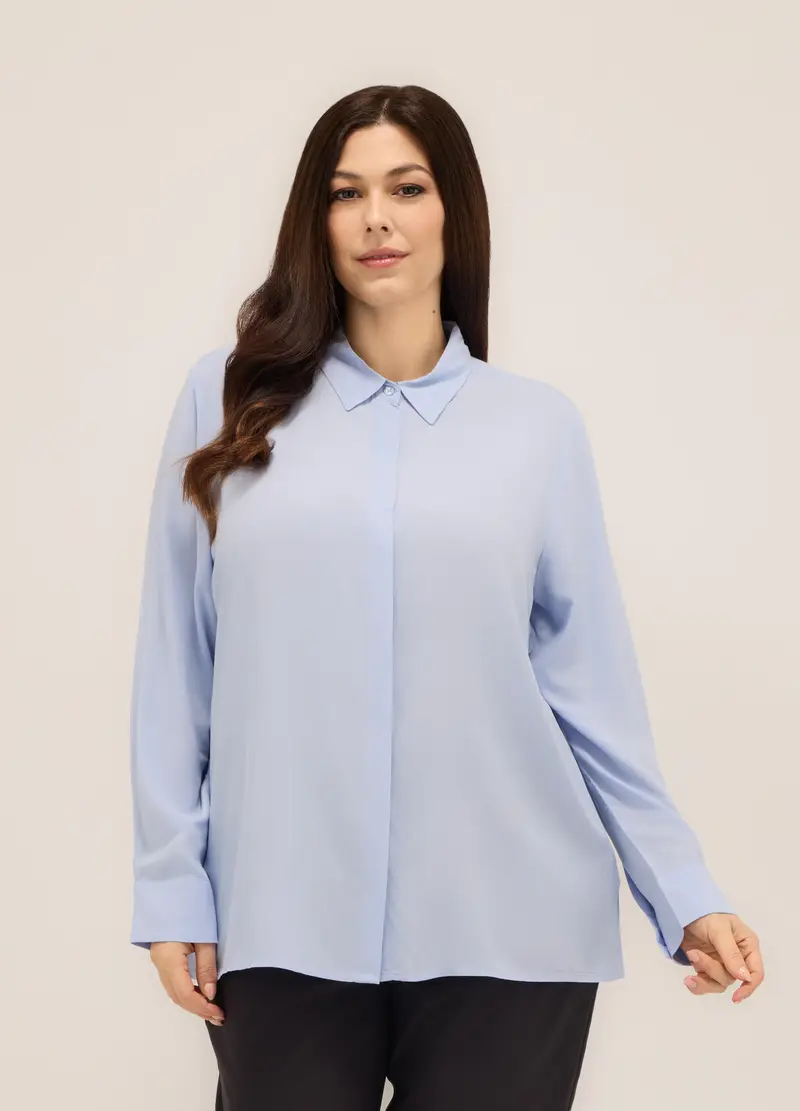 Camicia In Pura Viscosa Donna Curvy, Azzurro chiaro