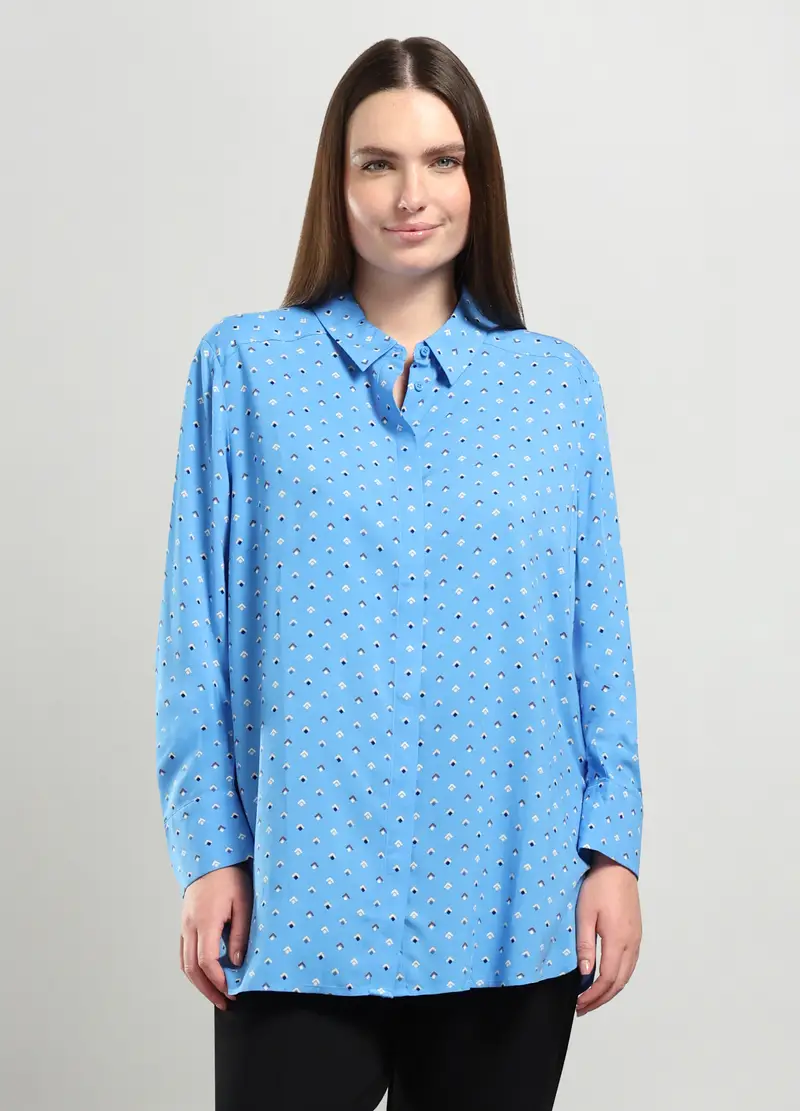 Camicia In Pura Viscosa Donna Curvy, Azzurro chiaro