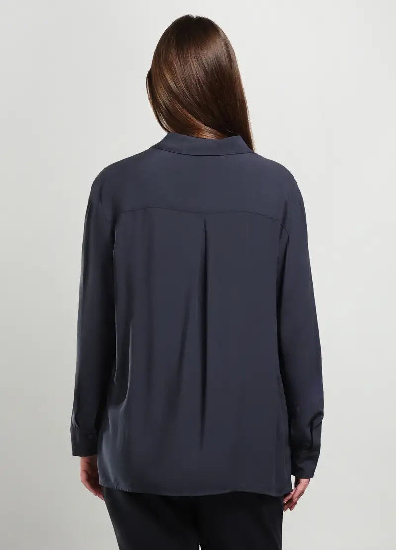 Camicia In Pura Viscosa Donna Curvy, Blu scuro miniatura 2