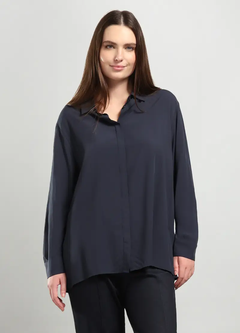 Camicia In Pura Viscosa Donna Curvy, Blu scuro