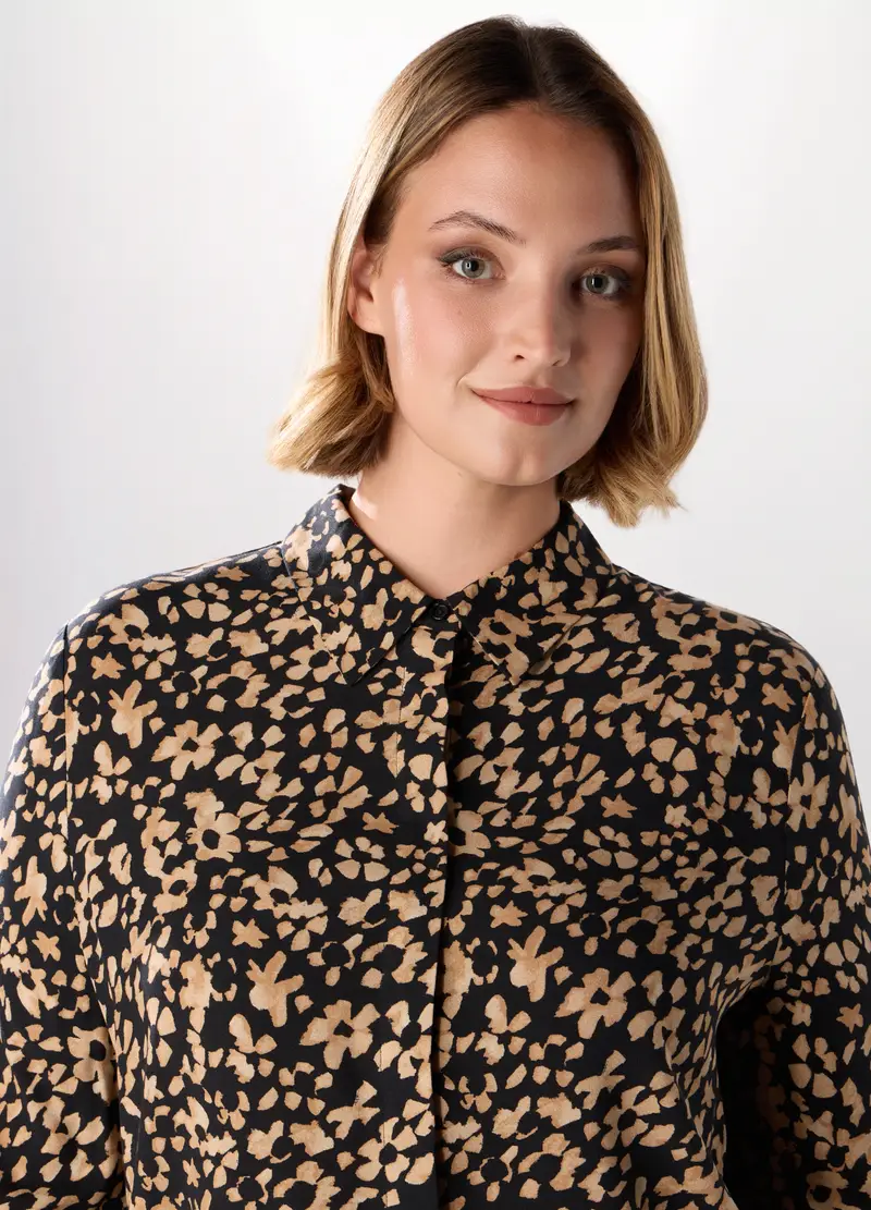 Camicia In Pura Viscosa Donna Curvy, Nero stampa 1 miniatura 3