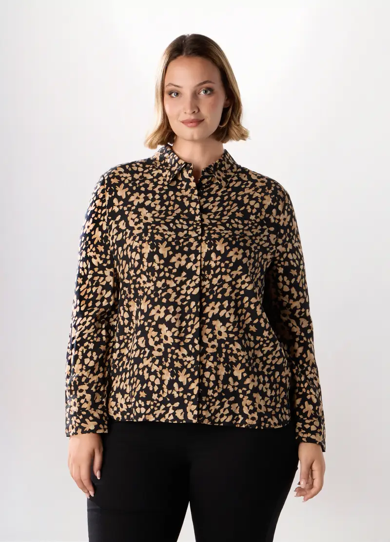 Camicia In Pura Viscosa Donna Curvy, Nero stampa 1