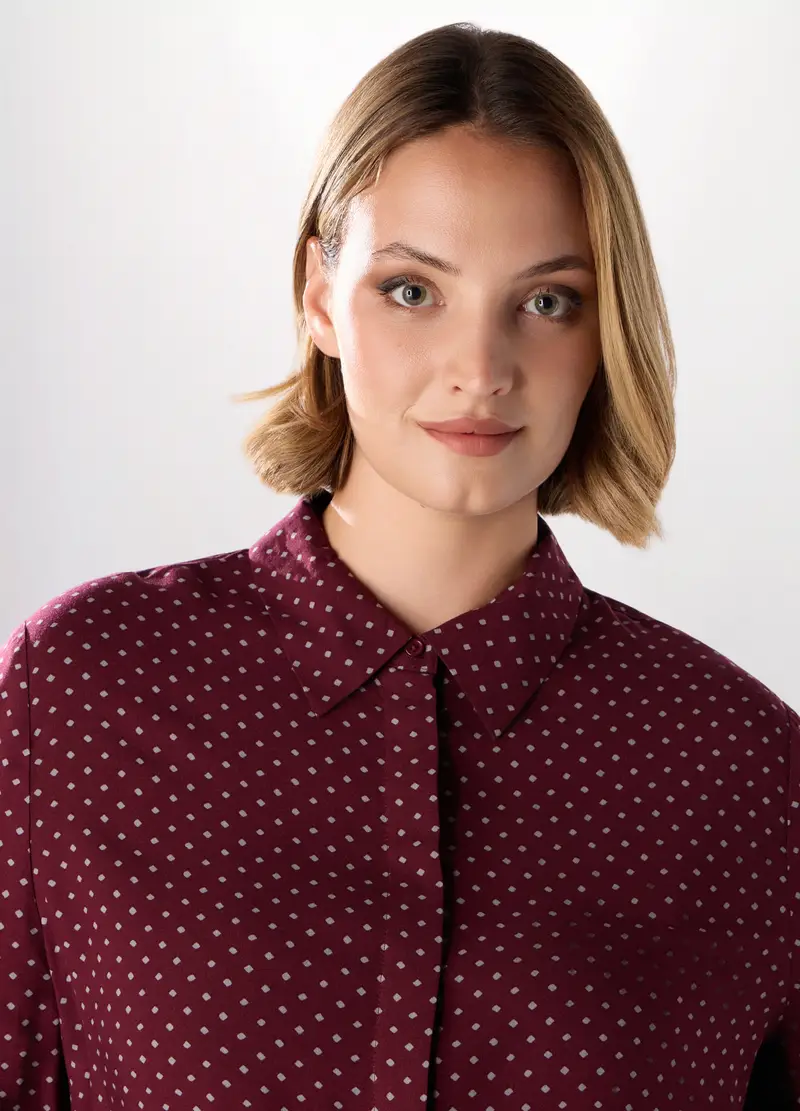 Camicia In Pura Viscosa Donna Curvy, Rosso burgundy miniatura 3