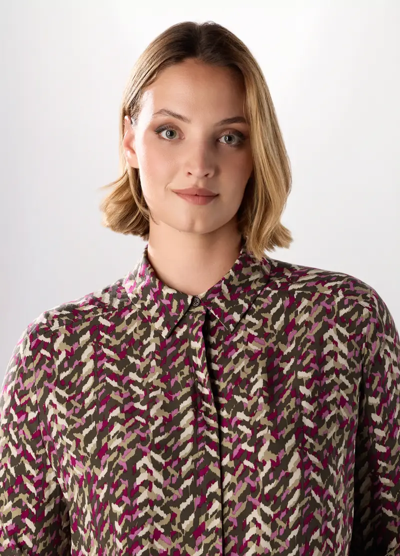 Camicia In Pura Viscosa Donna Curvy, Verde oliva miniatura 3