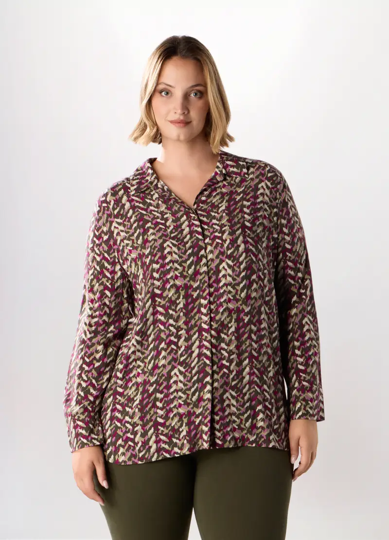 Camicia In Pura Viscosa Donna Curvy, Verde oliva