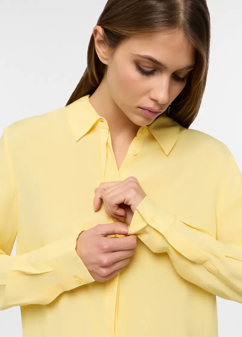 Camicia In Pura Viscosa Donna, Giallo limone miniatura 3
