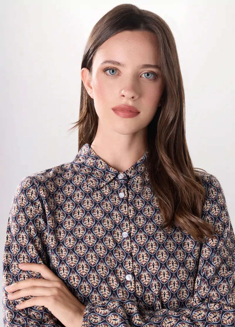 Camicia In Pura Viscosa Donna, Marrone chiaro miniatura 3