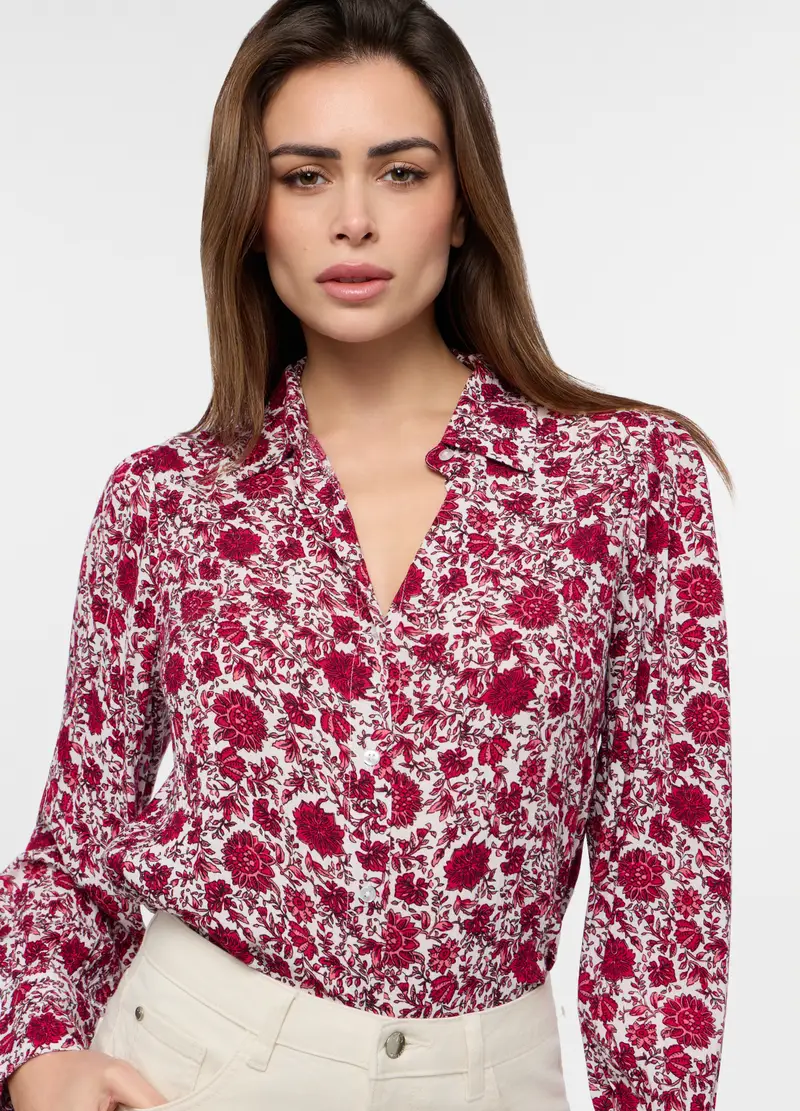 Camicia In Pura Viscosa Donna, Rosso aragosta miniatura 3