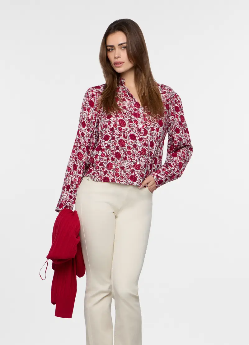 Camicia In Pura Viscosa Donna, Rosso aragosta