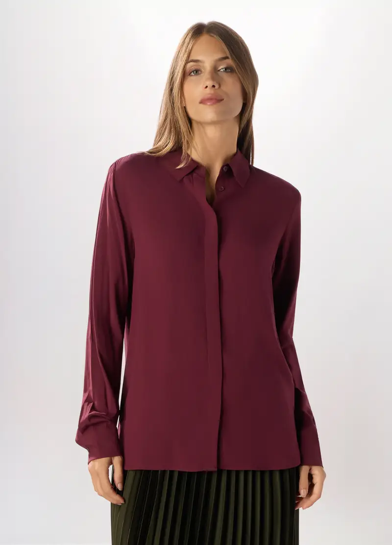 Camicia In Pura Viscosa Donna, Rosso bordeaux