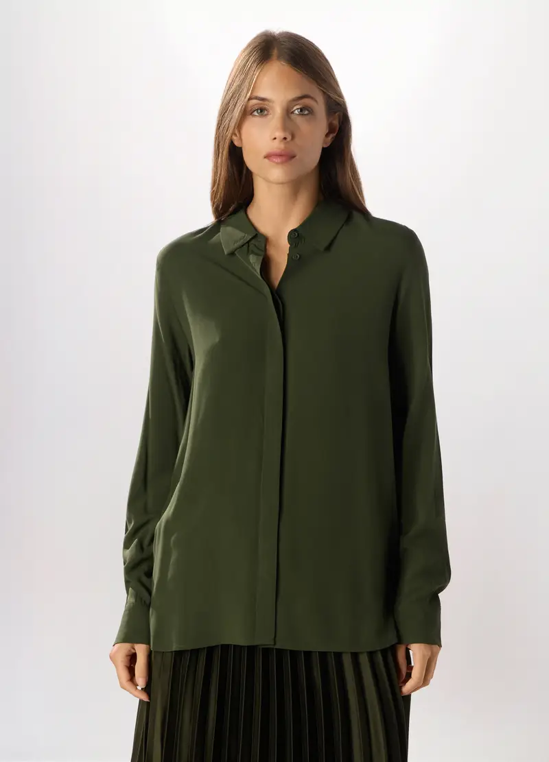 Camicia In Pura Viscosa Donna, Verde scuro