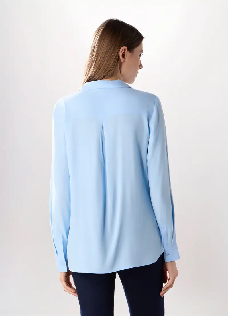 Camicia In Pura Viscosa Tinta Unita Donna, Azzurro miniatura 2