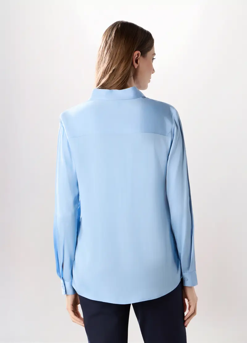 Camicia In Pura Viscosa Tinta Unita Donna, Azzurro miniatura 2