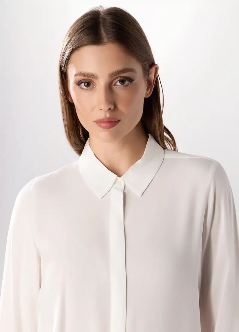 Camicia In Pura Viscosa Tinta Unita Donna, Bianco miniatura 3