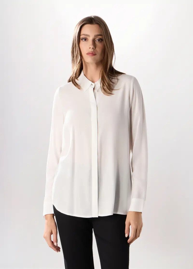 Camicia In Pura Viscosa Tinta Unita Donna, Bianco