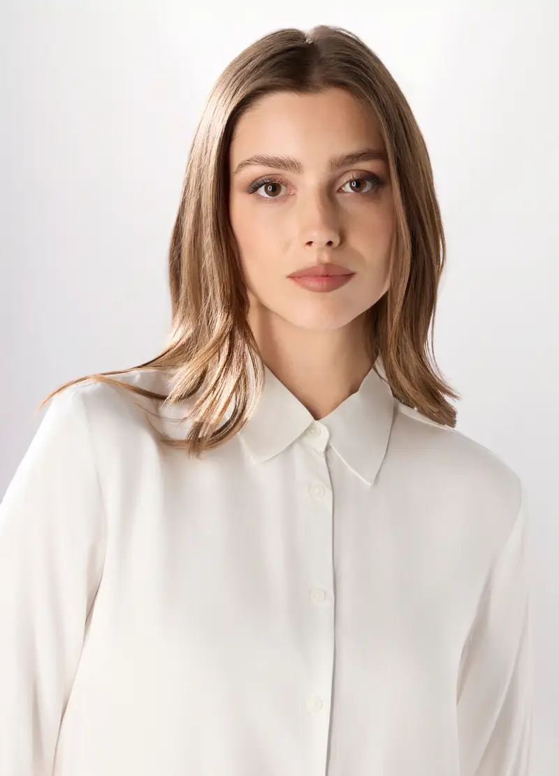 Camicia In Pura Viscosa Tinta Unita Donna, Bianco miniatura 3