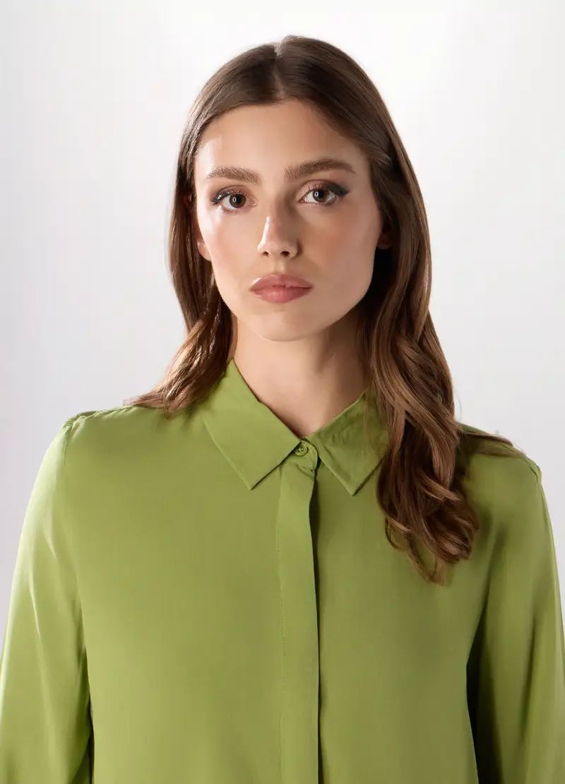 Camicia In Pura Viscosa Tinta Unita Donna, Verde chiaro miniatura 3