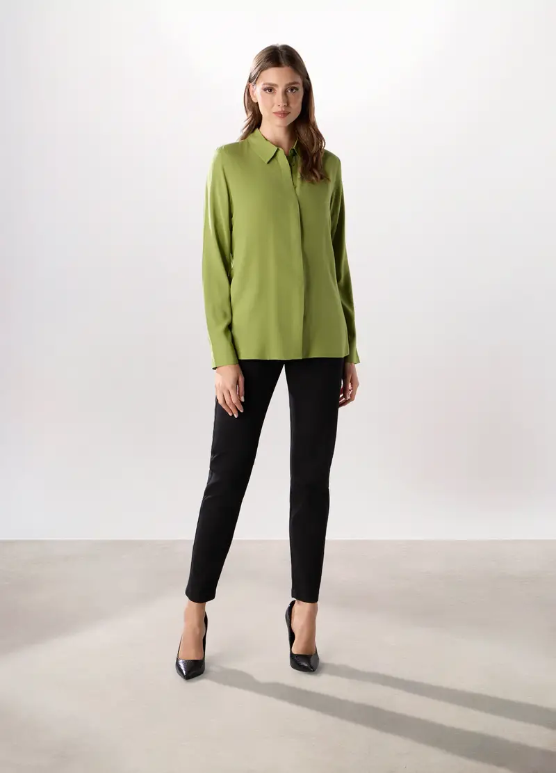 Camicia In Pura Viscosa Tinta Unita Donna, Verde chiaro