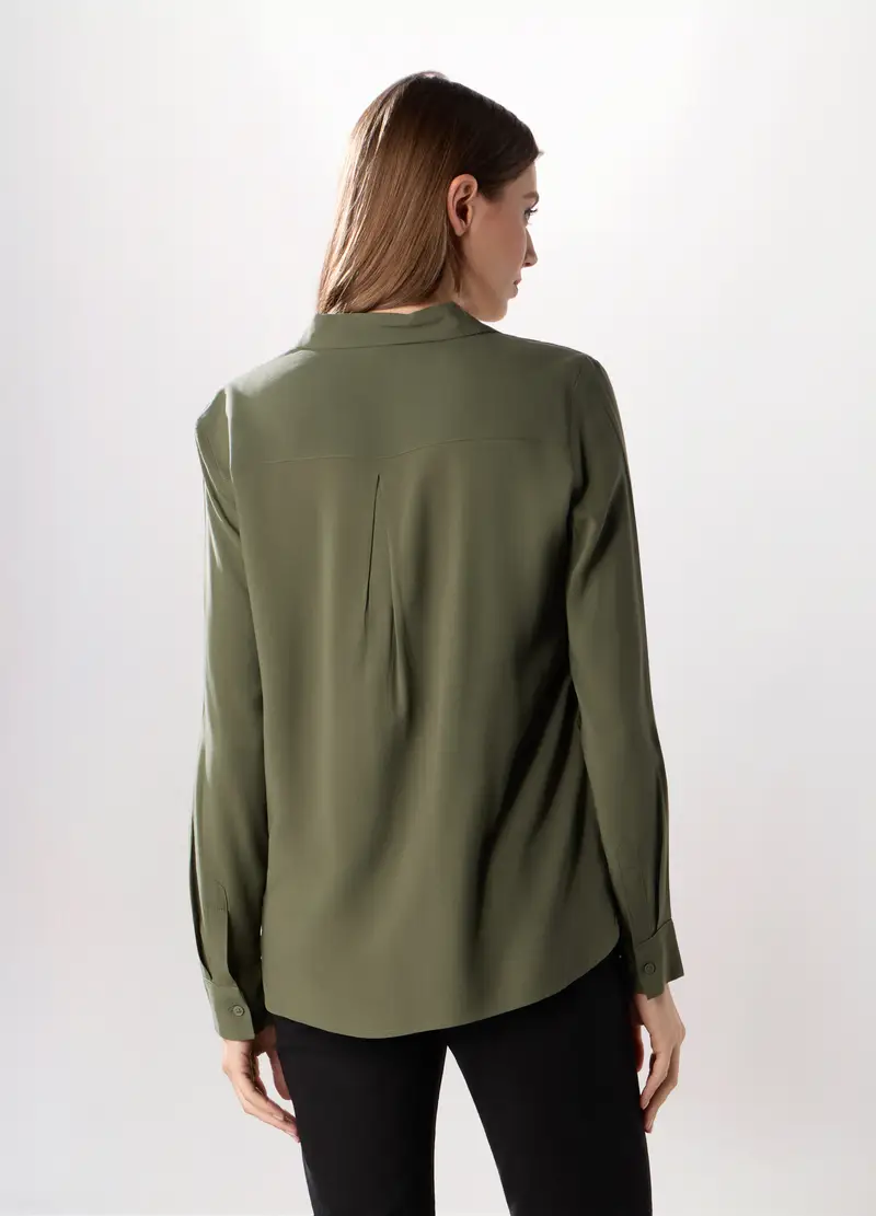 Camicia In Pura Viscosa Tinta Unita Donna, Verde scuro miniatura 2