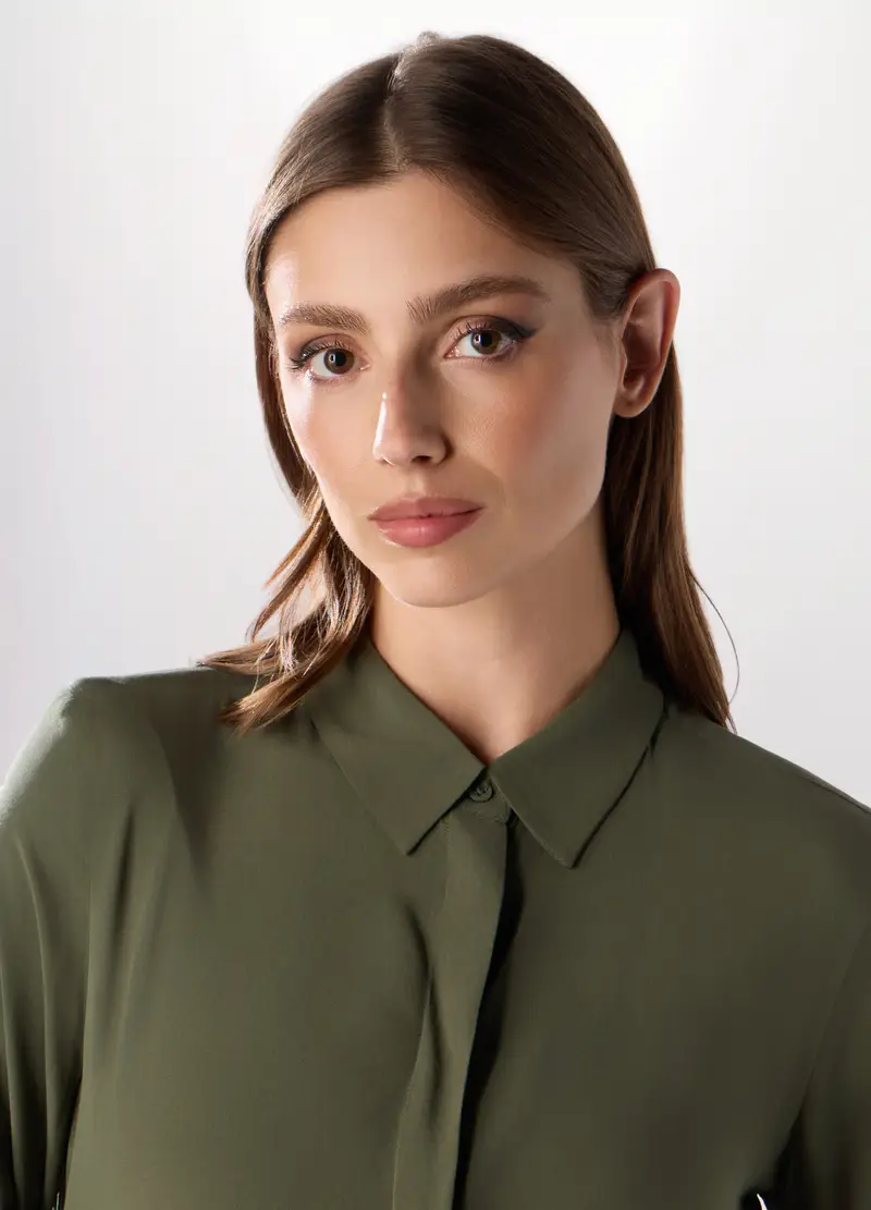 Camicia In Pura Viscosa Tinta Unita Donna, Verde scuro miniatura 3