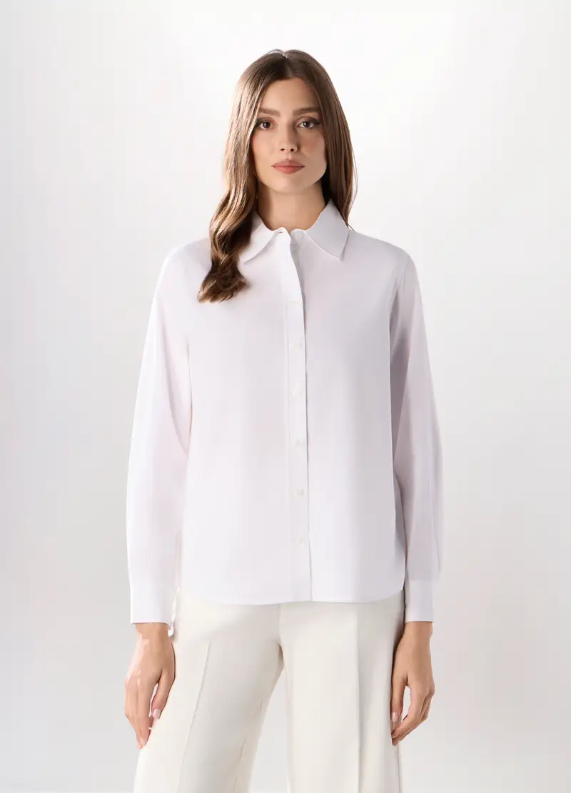 Camicia In Puro Cotone A Maniche Lunghe Donna, Bianco
