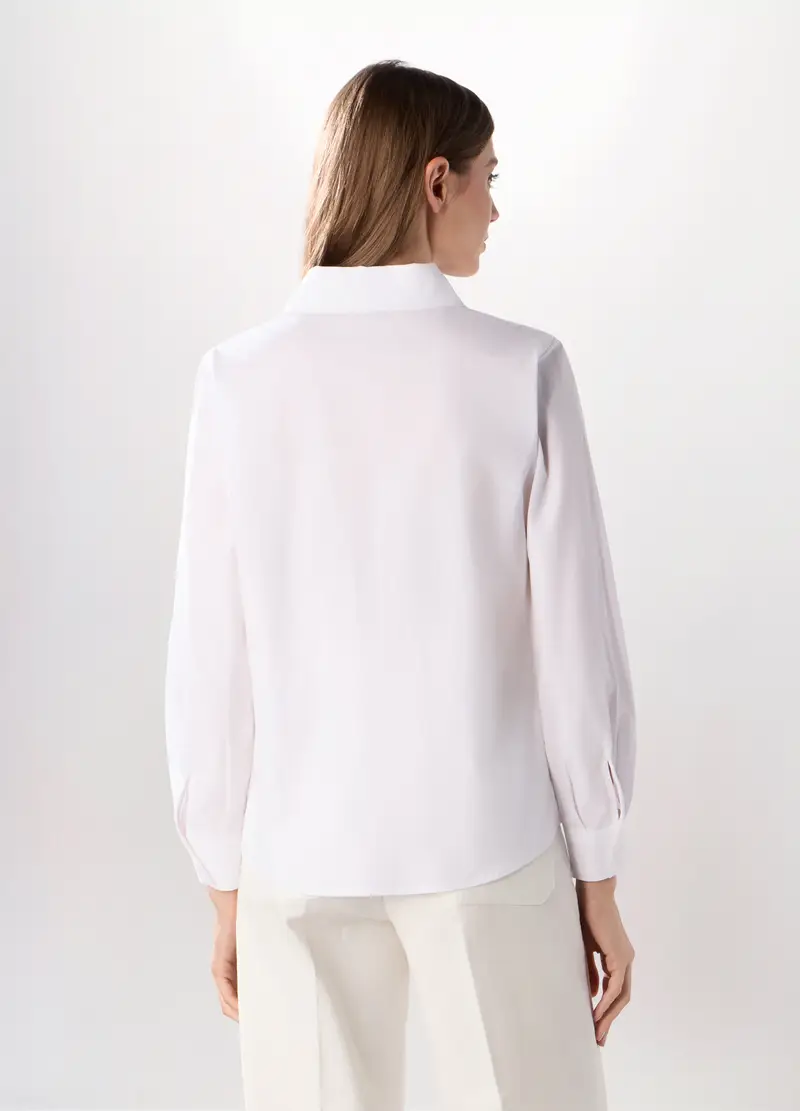 Camicia In Puro Cotone A Maniche Lunghe Donna, Bianco miniatura 2